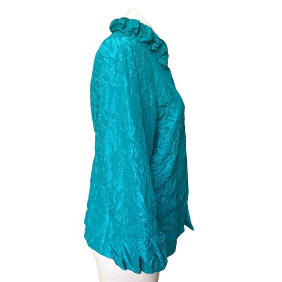 Chico’s Teal Crinkle Jacket, 3/4-Length Sleeves Women's Size 2 (L) - Picture 3 of 9